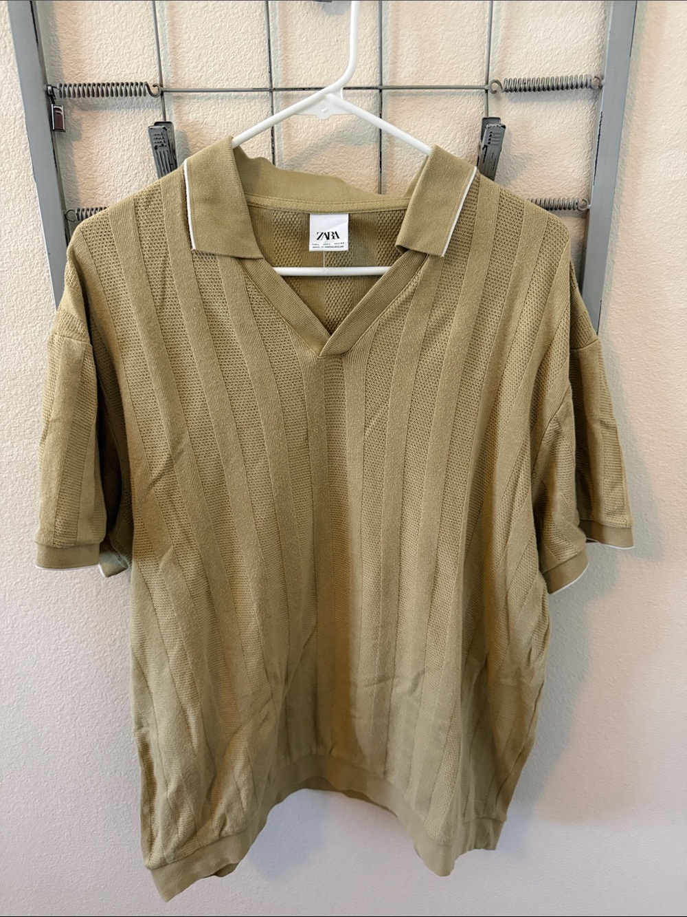 Zara Knit Polo with Textured Stripe size Large.